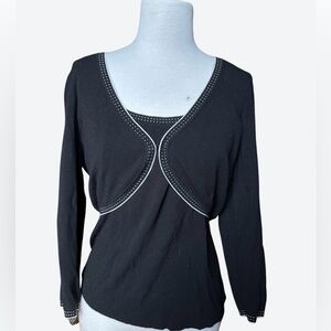 Ann Taylor LOFT top and black cropped cardigan set w/ pokadot detailing